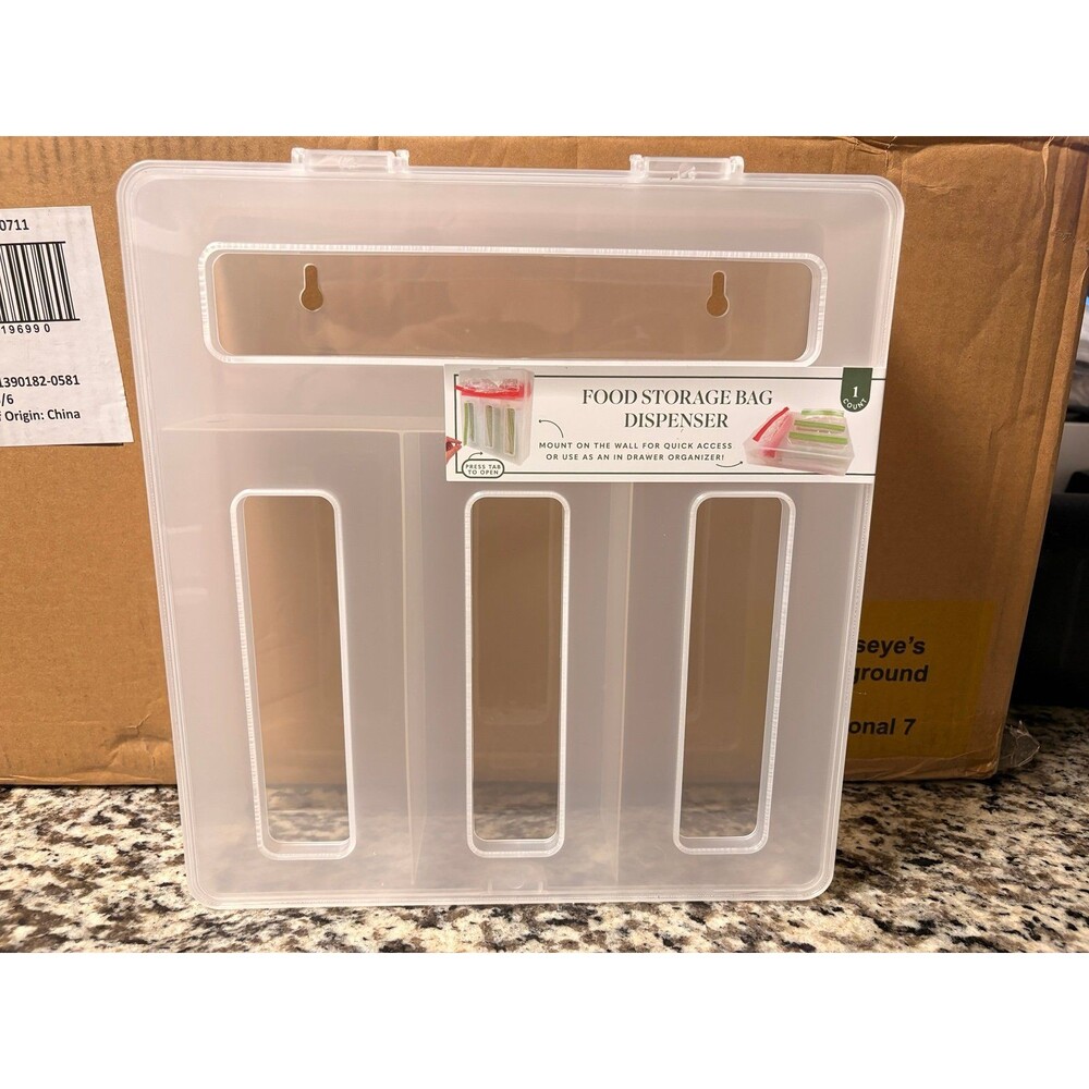 Food Storage Bag Dispenser Pantry Organizer Rack 4 Slot Large Clear Plastic New